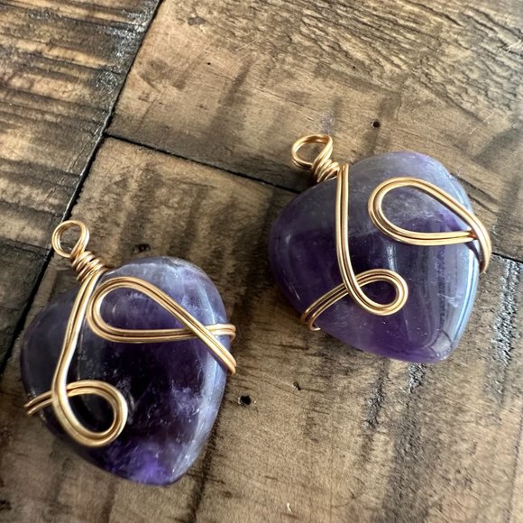 Natural Amethyst Wire Wrapped Heart Pendant - Wire Wrapped - Picture 3 of 8